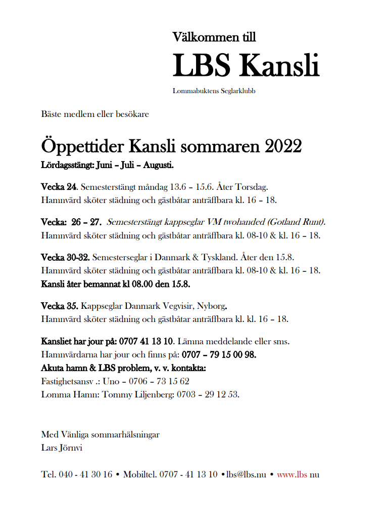 image: LBS Kansli öppettider sommar 2022